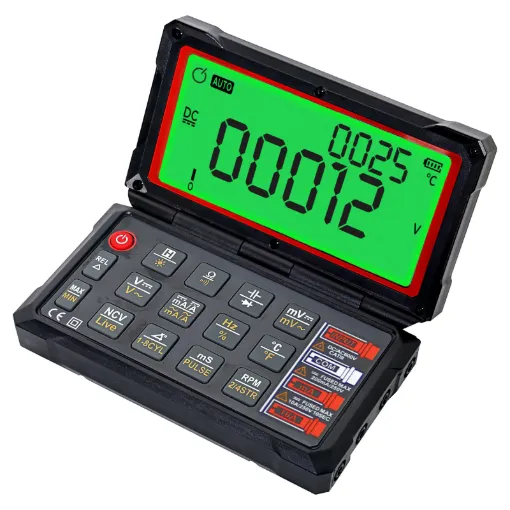 This folding autoranging digital multimeter provides in depth functionality for technicians troubleshooting devices and circuits.