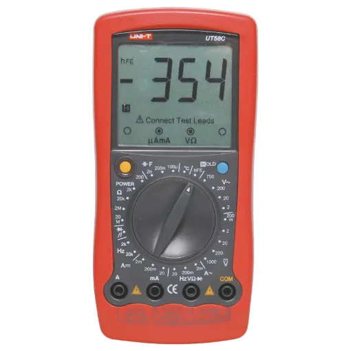 This digital multimeter features an extra large display making it very easy to read. It has a multitude of useful features including transistor tester, capacitor, frequency and temperature ranges.