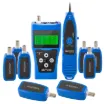 This comprehensive cable testing kit consists of three units. The main tester with 4 x 16 character screen, cable ‘sniffer’ receiving unit and 8 remote identifiers.