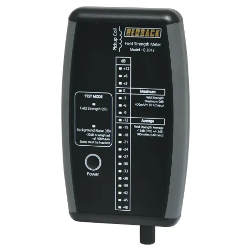 Essential for all installers setting up and commissioning hearing
induction loop amplifier systems. It is ideally used in conjunction with the Redback® Q 2014 1kHz tone generator allowing
an installer to test the signal generated in the actual ‘loop’ of the system.