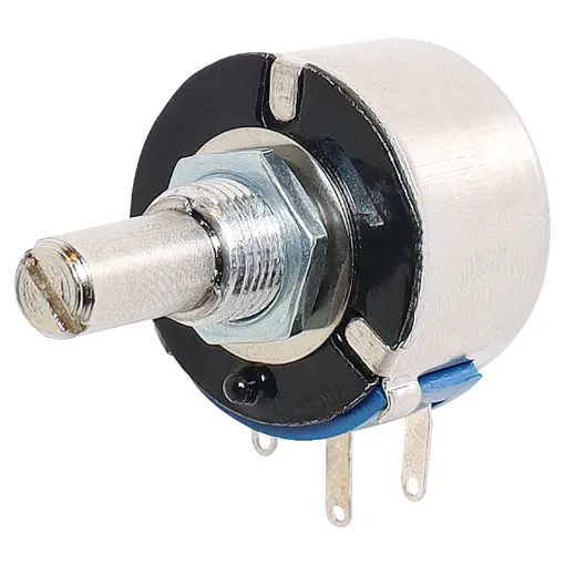 24mm 3 Watt linear wire wound potentiometer with round shaft (6mm). Single Version.