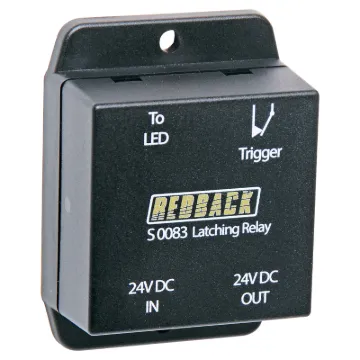 This latching relay box offers a compact solution to switching high current circuitry on and off using a low current momentary switch.