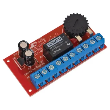 The SA-026Q low voltage miniature timer module operates on 12-24V AC or DC. It may be used to modify the activation time of a momentary contact switch for 1-180 seconds, adjustable via onboard variable resistor. May be triggered by a NC or NO contact.