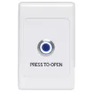 Standard white electrical wallplate fitted with an S0956 blue illuminated metal momentary pushbutton switch.