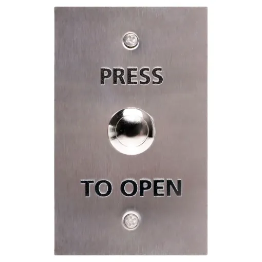 This stainless steel wallplate is fitted with an S0950A momentary pushbutton switch.