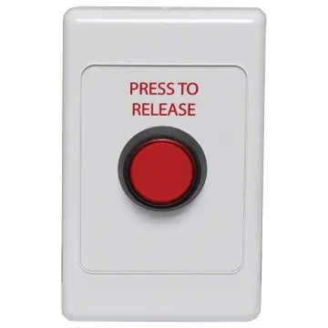 Standard electrical wallplate fitted with an S0920 red illuminated press release switch.