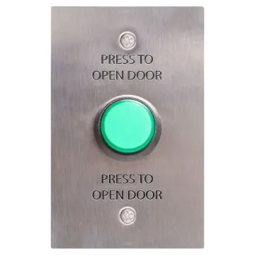 This stainless steel wallplate is fitted with an S0921 green LED illuminated momentary pushbutton switch.  wallplate fitted with an S0921 green LED illuminated momentary pushbutton switch.