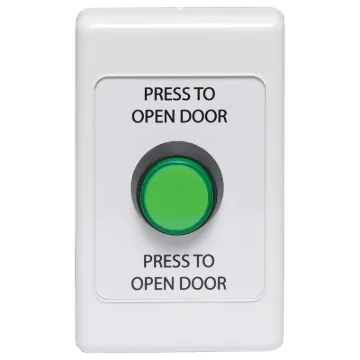 Standard electrical wallplate fitted with an S0921 green LED illuminated momentary pushbutton switch.
