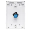 Alternate action latches in off position. Rotating the spring loaded actuator clockwise allows circuit to reconnect.