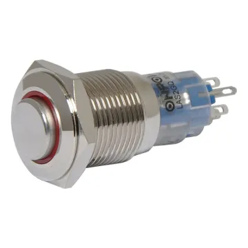 DPDT alternate LED red solder tail push button switch.