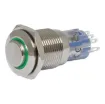 DPDT alternate LED green solder tail push button switch.