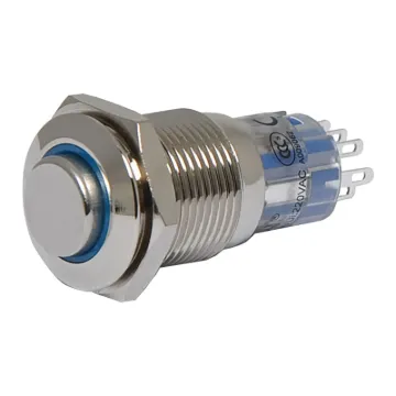 DPDT alternate LED blue solder tail push button switch.