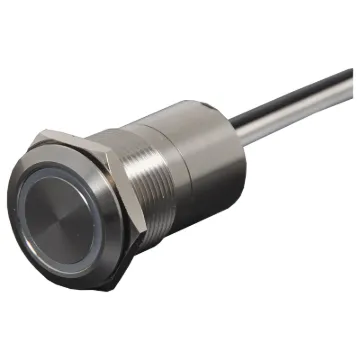 Touch activated dual colour (red, green) LED switch for ticket machines, kiosks, access control etc. IP67 rated. 30cm fly lead connection. Momentary touch action.