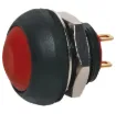 Contact rating: 125mA @ 125V AC
Contact res.: 50mΩ max.
Insulation res.: 1GΩ min @ 500V DC
Dialectric strength: 1000V AC 1 minute
Electrical life: 500,000 cycles

SPST Momentary with Red pushbutton actuator.