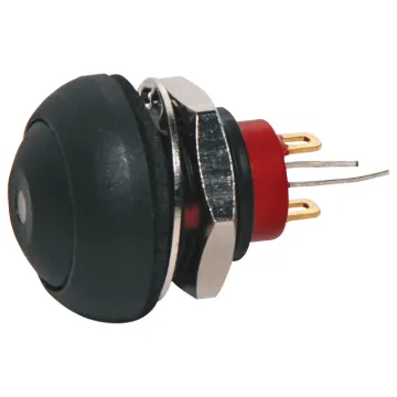Contact rating: 125mA @ 125V AC
Contact res.: 50mΩ max.
Insulation res.: 1GΩ min @ 500V DC
LED: Red 2V DC
Dialectric strength: 1000V AC 1 minute
Electrical life: 500,000 cycles

SPST Momentary with Black pushbutton actuator and Red LED.