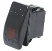 A marine/boat style flat rocker switch suitable for use in 12V DC or 24V DC power systems. Red illumination.