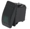 A marine/boat style flat rocker switch suitable for use in 12V DC or 24V DC power systems. Green illumination.