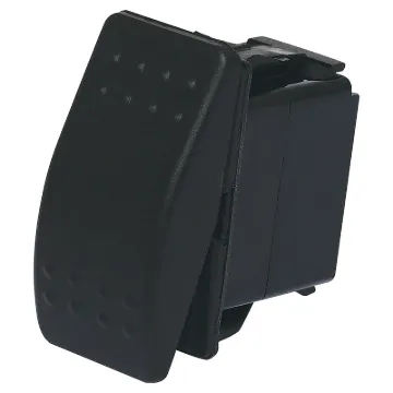 A marine/boat style flat rocker switch suitable for use in 12V DC or 24V DC power systems.