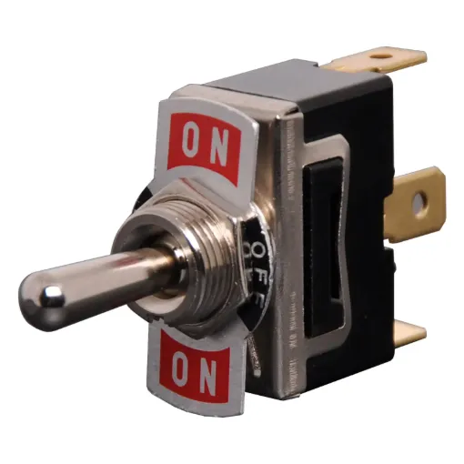 Plate: On-Off-OnContact rating: 10A @ 250V ACMounting hole diameter: 12mmActuator:	MetalContact resistance:	50mΩ max.Insulation resistance: >1000MΩDielectric strength:	>1500V AC 1 minute