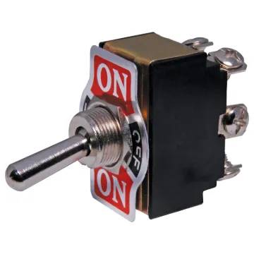 DPDT switch with On-Off-On plate. Locks on in both directions.
With metal actuator.