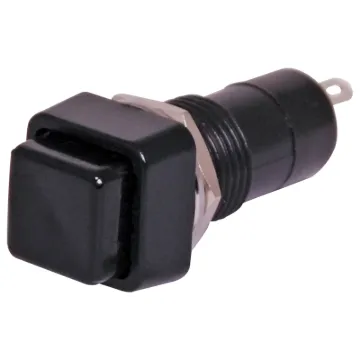 SPST Alternate action switch with a black cap.