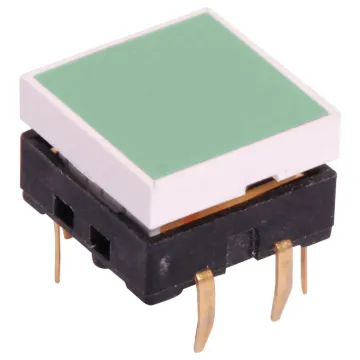 SPST momentary green LED PCB mount tactile switch.