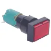 Momentary type illuminated switch incorporating a very positive, audible and tactile feel when operated. Includes provision for a globe. In-built diffuser can be directly engraved. Alternatively a clear printed label can be placed behind the coloured cove