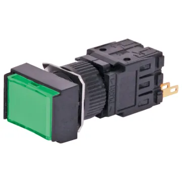 Momentary type illuminated switch incorporating a very positive, audible and tactile feel when operated. Includes provision for a globe. In-built diffuser can be directly engraved. Alternatively a clear printed label can be placed behind the coloured cove.
