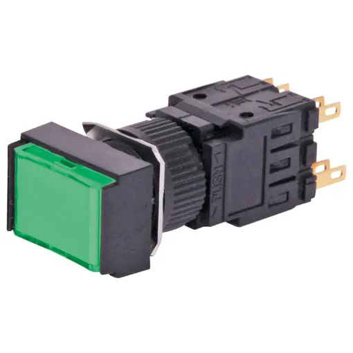 Alternate type illuminated switch incorporating a very positive, audible and tactile feel when operated. Includes provision for a globe. In-built diffuser can be directly engraved. Alternatively a clear printed label can be placed behind the coloured cove.