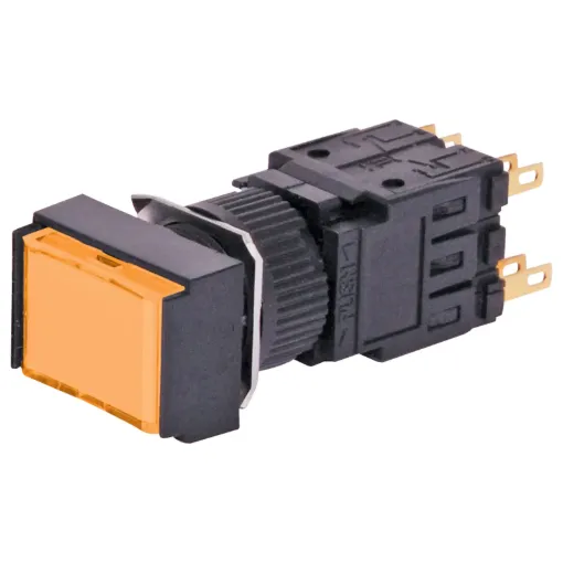 Alternate type illuminated switch incorporating a very positive, audible and tactile feel when operated. Includes provision for a globe. In-built diffuser can be directly engraved. Alternatively a clear printed label can be placed behind the coloured cove.