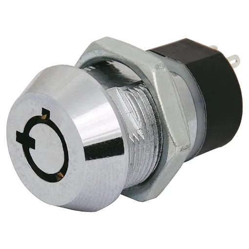 Standard. DPST. Radial type  tumbler mechanism. Silver plated contacts and terminals. Rated at 2A @ 250V AC.  Key removable in both positions. Supplied with two keys. Four terminals.   Overall depth with key inserted 69mm, including terminals.
Blank Key