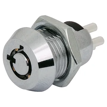 Mini. DPST. Radial type  tumbler mechanism. Silver plated contacts and terminals. Rated at 0.5A @ 240V AC.  Key removable in both positions. Supplied with two keys. Overall depth with key inserted 49mm, including terminals.