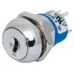 Panel hole 19mm, length 27.5mm from rear of front shroud, 33.6mm overall depth, 61mm depth with key inserted, including terminals. Overall diameter 22mm. Two keys supplied with each switch.
Rated 2A @ 250V AC.

Key removable in left hand position 1 onl