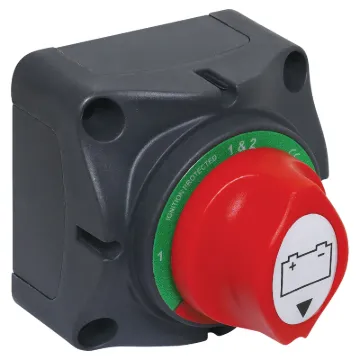 Four way rotary battery bank selector. Switch selections are, bank 1, bank 2, bank 1 & 2, OFF.