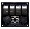 Switch all your gear on and off with this handy power control plate for cars, caravans and 4WDs. Includes; 4x Rocker switches with blue LED, 2x 50A Anderson style connectors with covers, 1x 12V Car Accessory socket and 2x 5V USB Type-A Ports.