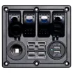 Switch all your gear on and off with this handy power control plate for cars, caravans and 4WDs. Includes; 4x Rocker switches with blue LED, 2x 50A Anderson style connectors with covers, 1x 12V Car Accessory socket and 2x 5V USB Type-A Ports.