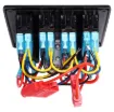 Switch all your gear on and off with this handy power control plate for cars, caravans and 4WDs. Includes; 4x Rocker switches with blue LED, 2x 50A Anderson style connectors with covers, 1x 12V Car Accessory socket and 2x 5V USB Type-A Ports.