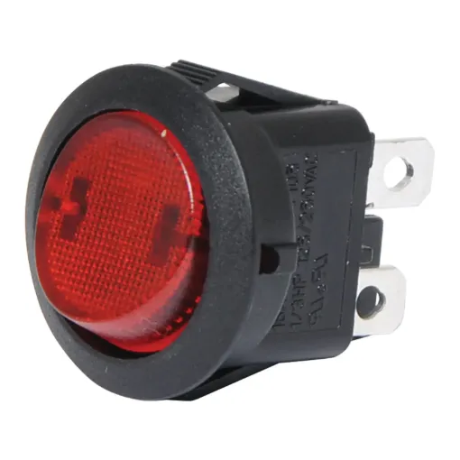 A DPST illuminated rocker switch with red neon. Rated to 10A @ 250V AC for use with both low voltage and high voltage mains circuits.