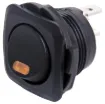 Switch Type: SPST Alternate rocker switch
Indicator: Red LED
Contact Rating: 6A @ 250V AC
Panel Cutout: 20mm&Oslash
Panel Thickness: 6mm Max.

LED indicator Power Requirements:  1.85V dc, 10mA.
NOTE: The LED Terminals are the two smaller terminals.