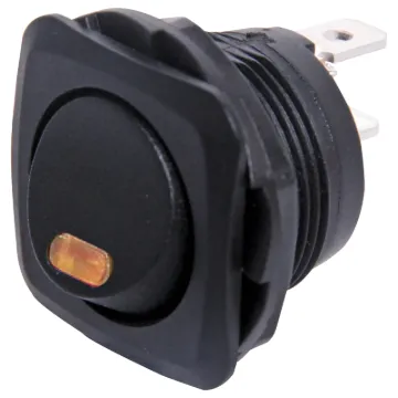 Switch Type: SPST Alternate rocker switch
Indicator: Red LED
Contact Rating: 6A @ 250V AC
Panel Cutout: 20mm&Oslash
Panel Thickness: 6mm Max.

LED indicator Power Requirements:  1.85V dc, 10mA.
NOTE: The LED Terminals are the two smaller terminals.