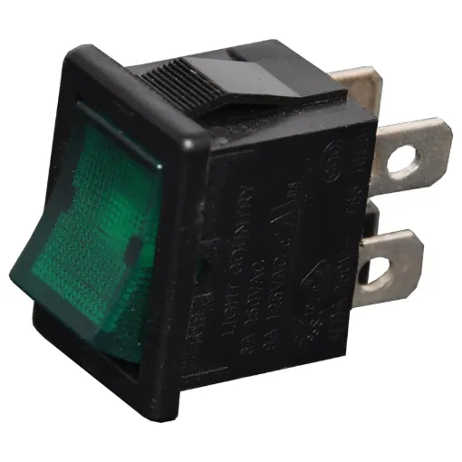 Contact Rating: 6A @ 250V AC 
Neon Colour: Green 
Neon Voltage: 240V AC 
Panel Cutout: 19.2 x 13mm 
Electrical Life: 10,000 Cycles 
Mechanical Life: 15,000 Cycles 
Contact Resistance: <20m&Omega;
Insulation Resistance: >1000M&Omega; 
Dielectric Strength: >1500V 1 Minute
 >3000V Between Poles