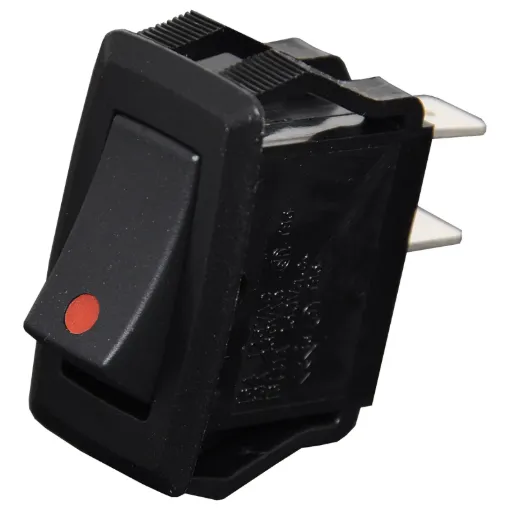 Switch type:SPST 
Contact rating:10A @ 250V AC
LED (S 3226):Red, 1.8V DC 
Panel cutout:27.6 x 13.8 mm 
Electrical life:20,000 cycles 
Mechanical life:100,000 cycles 
Contact resistance:<50m&Omega;
Insulation resistance:>100M&Omega;
Dielectric strength:>1500V AC 1 minute