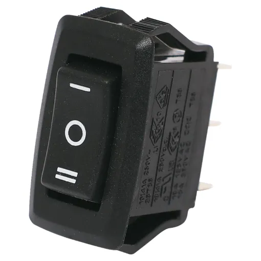 Switch Type: SPDT (Centre Off Momentary)
Contact Rating: 10A @ 250V AC
Panel Cutout: 27.6 x 13.8 mm 
Electrical Life: 20,000 Cycles
Mechanical Life: 100,000 Cycles
Contact Resistance: <50mR
Insulation Resistance: >100MR
Dielectric Strength: >1500V AC 1 Minute