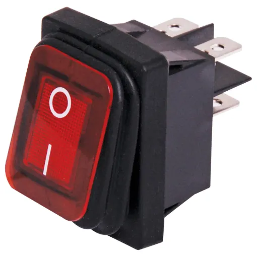 An IP65 rated weatherproof alternate rocker switch for use in switch panels where the switch may be exposed to the elements. Ideal for use on industrial machinery, pumps etc.