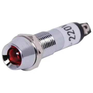250V AC panel mount chrome bezel red neon. Mounting hole 8mm.