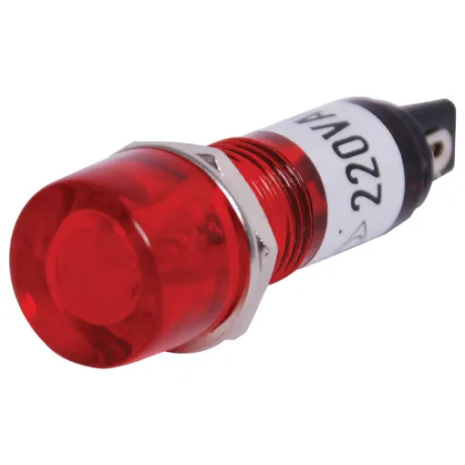 220V AC panel mount red neon. Mounting hole 10mm.