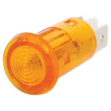 Panel mount amber neon. Mounting hole 12.7mm Ø. 200-250V AC operation.