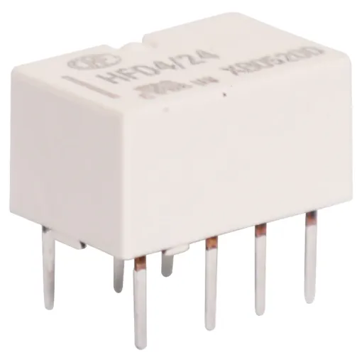 Compact 2A DPDT signal relay. 5V DC coil. Fully sealed construction, makes it ideal for immersion cleaning and large scale manufacturing. Low power consumption. Surge withstanding up to 2500V. 