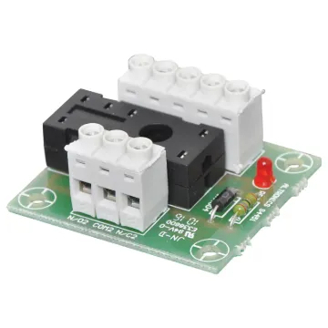 The S 4450 is a handy  relay board suitable for 6V, 12V or 24V relays (available separately). Two sets of changeover contacts are provided.  An on board LED illuminates when the relay is activated. For 5 way "snap off" strip relay board see S 4451.

Fo