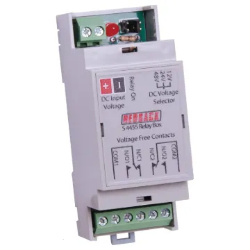 The S 4455 is a DIN rail mountable relay box with 2 sets of voltage free changeover contacts. Each set of contact terminals have a N/O (normally open), N/C (normally closed) and a common connection.